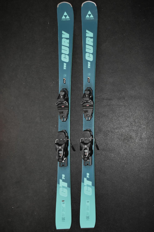 Fischer RC4 The Curv GT 76 demo skis with bindings, teal