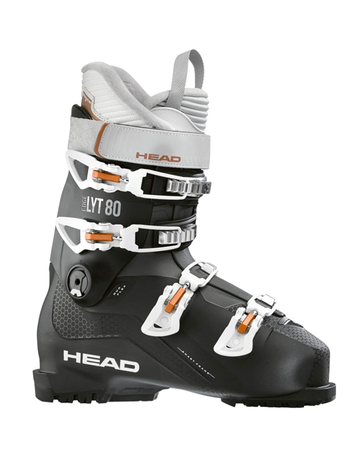 women's Head Edge Lyt ski boots, black with white buckles