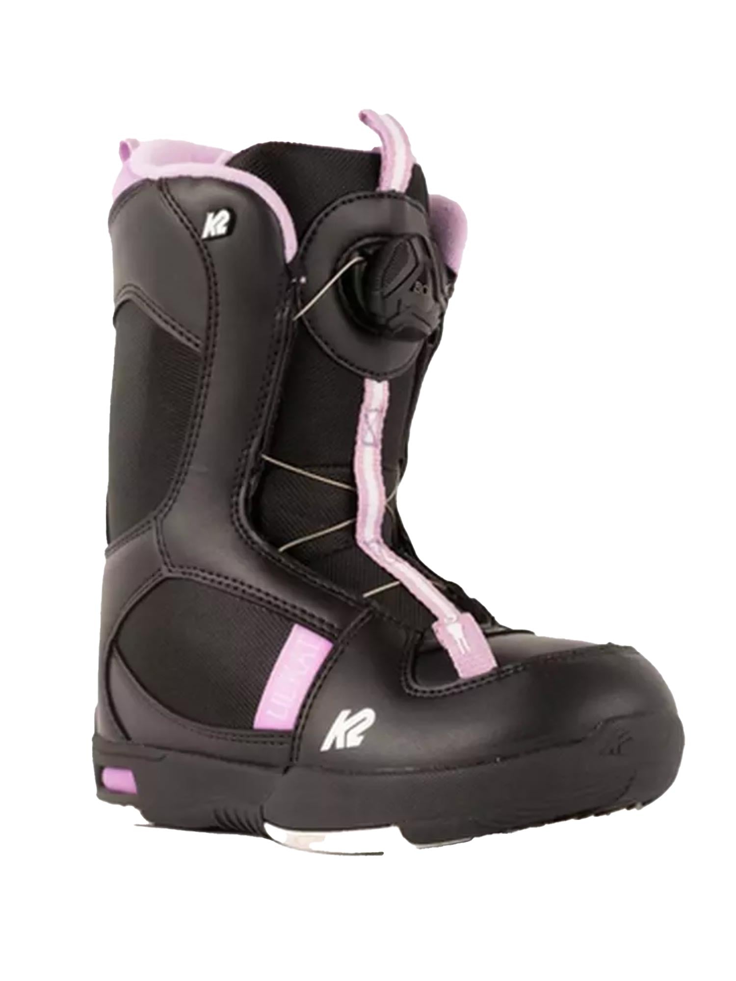 K2 Lil Kat kids snowboard boots, black with purple accents