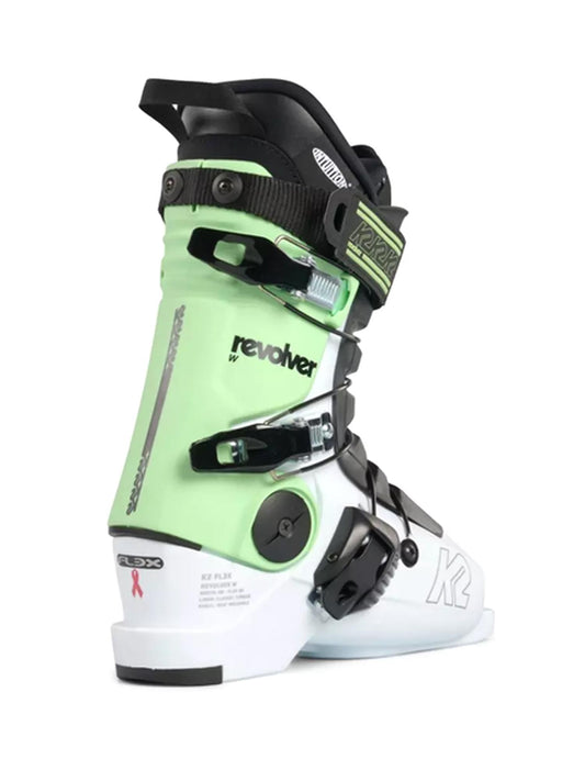 women's K2 Revolver ski boots, black, white and mint green