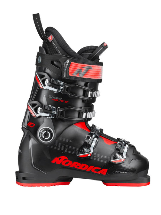 black and red ski boots