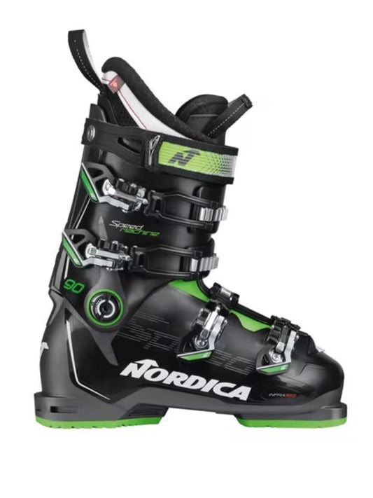 black and green ski boots