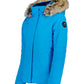 women's ski jacket, bright blue with faux fur hood