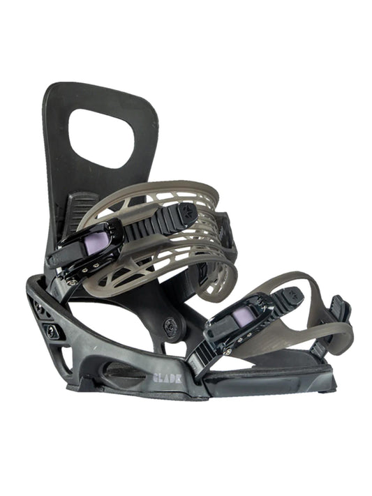 black Rome snowboard binding with purple accents