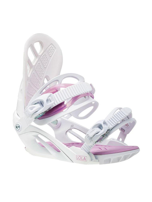 women's Roxy snowboard bindings,  white with pink accents