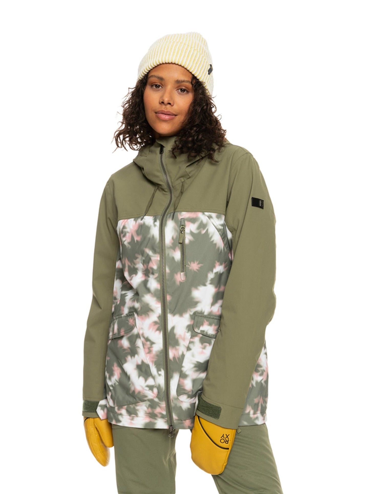 women's Roxy snowboard jacket, army green with tie dye pattern