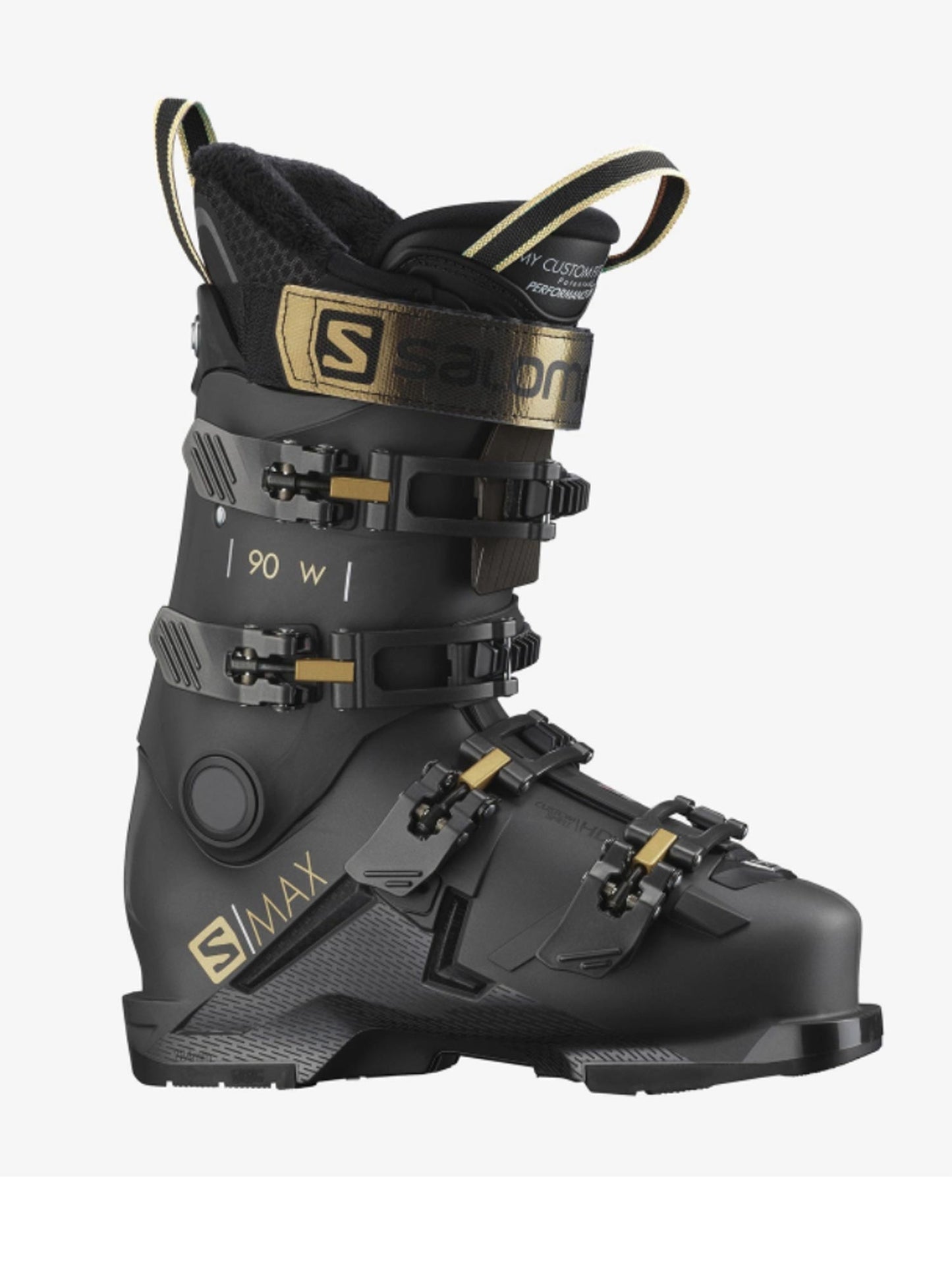 women's Salomon ski boots, black wtih gold accents