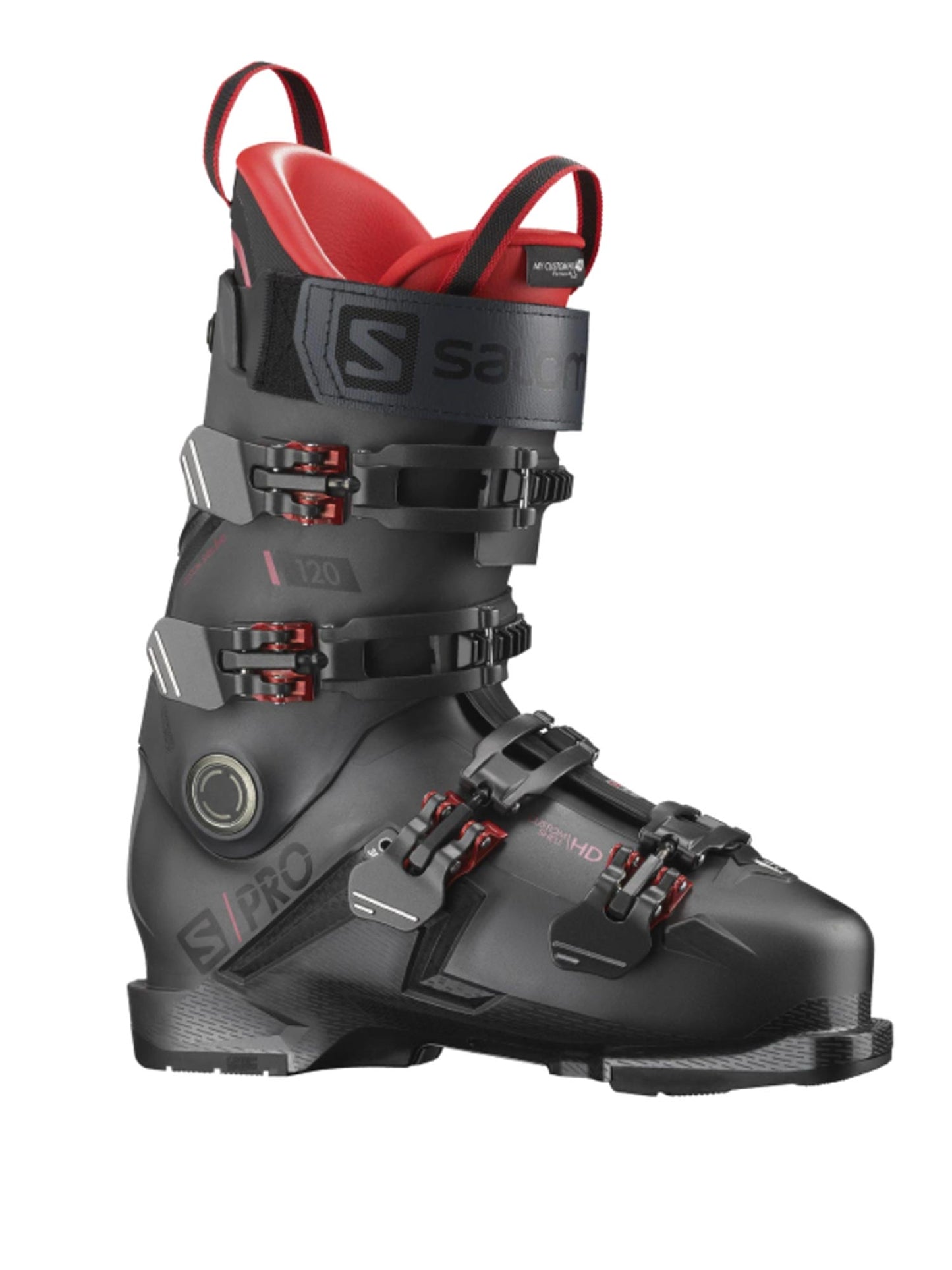 men's Salomon ski boots, black with red accents