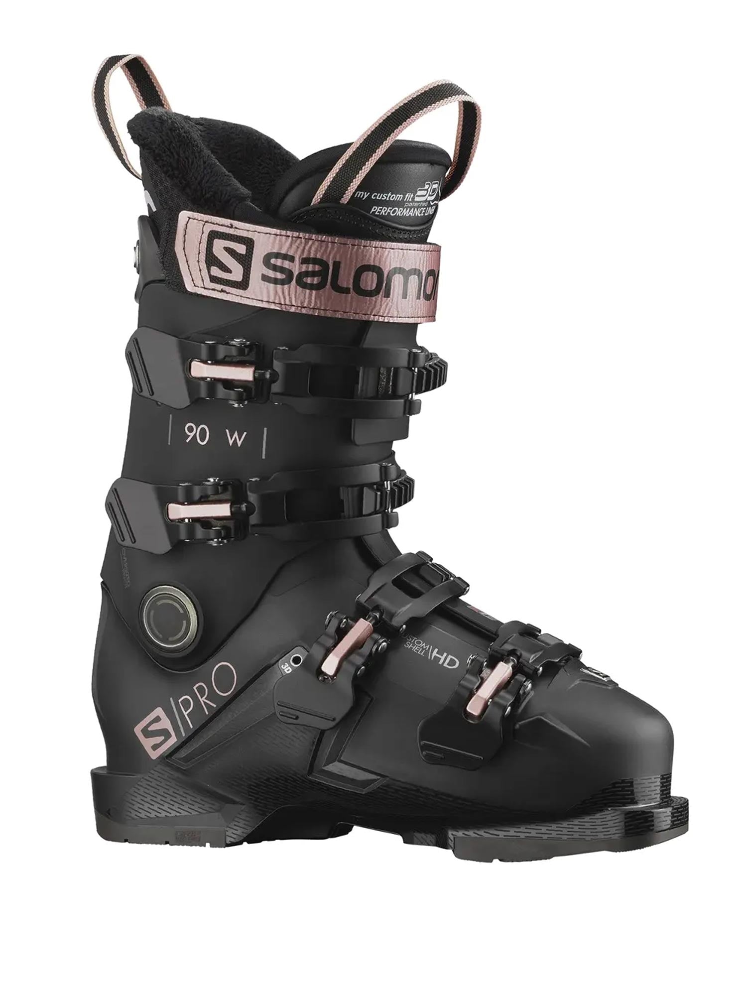 women's Salomon ski boots, black with pink accents