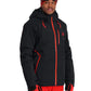 black ski jacket with red accents