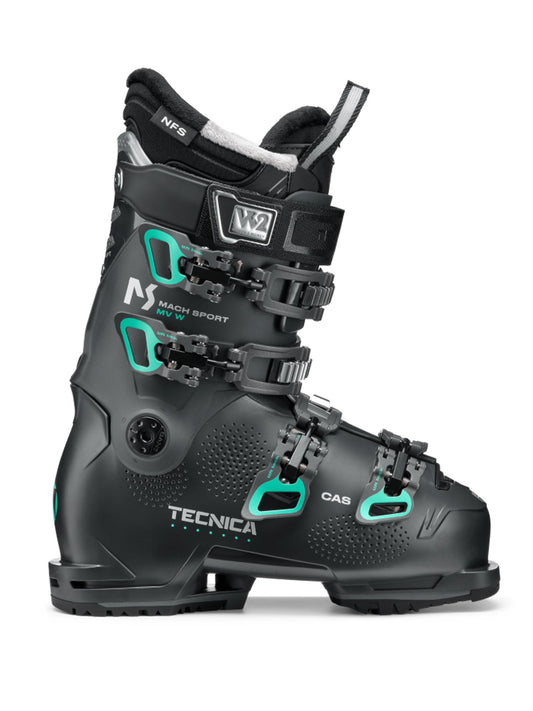 women's Tecnica ski boots, black with teal accents