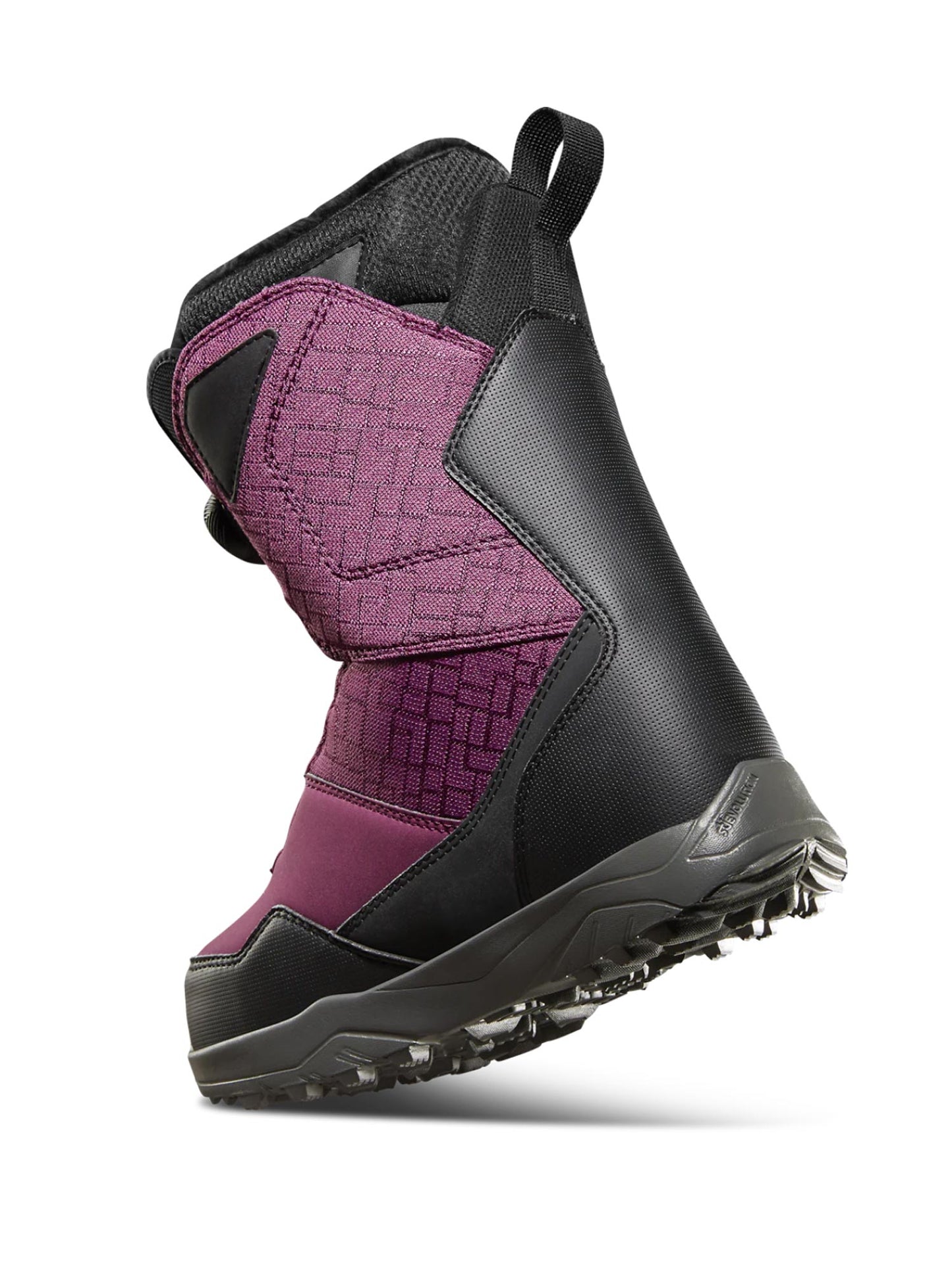 black and purple women's snowboard boots