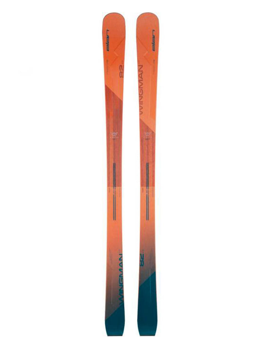 Orange and blue Wingman skis