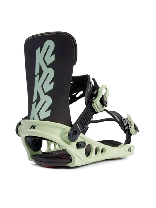 K2 Meridian snowboard bindings, sage and black