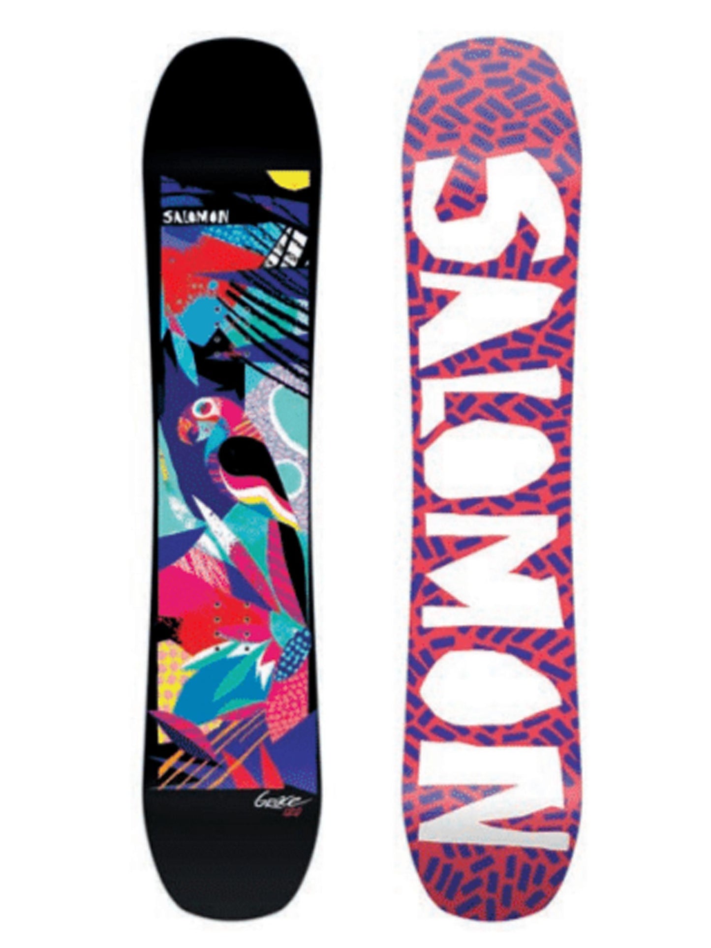 kids' Salmon Grace snowboard, black with colorful parrot graphic