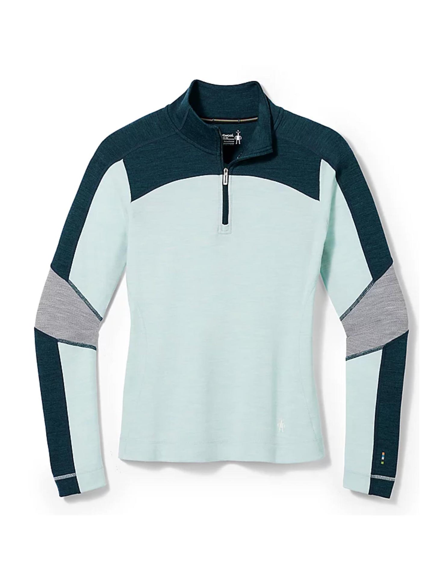 women's base layer 1/4 zip top -  blue, light blue and grey colorblock